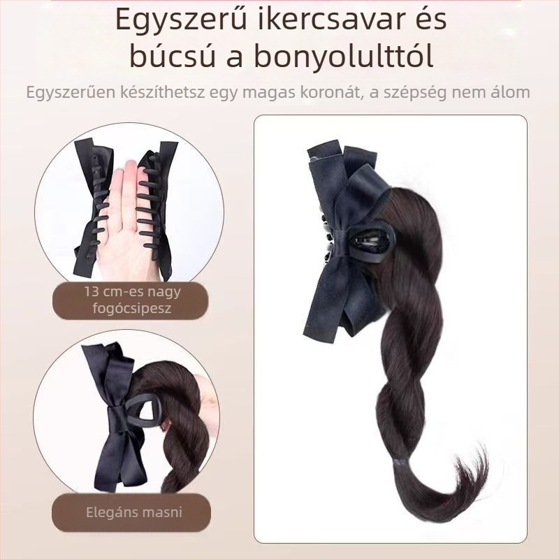 Magas lófarok paróka, bowknot csattal, önhordó tekeredő fonat, konty gyűrű, dupla lófarok, hőálló huzal