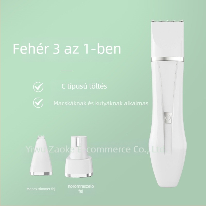 4 az 1-ben elektromos kisállat-trimmer macskáknak és kutyáknak, szőr vágás, körömreszelő, mosóható