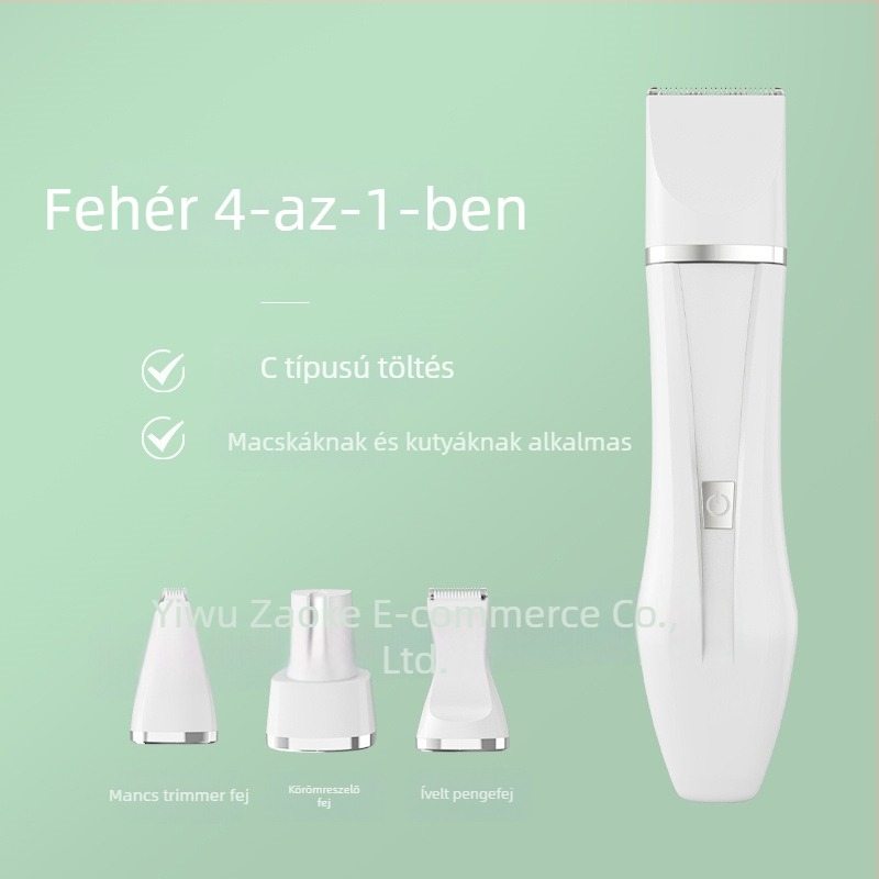 4 az 1-ben elektromos kisállat-trimmer macskáknak és kutyáknak, szőr vágás, körömreszelő, mosóható