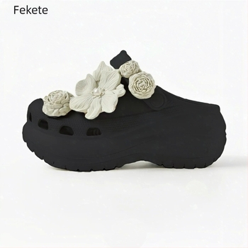 Crocs-stílusú papucs, EVA felső rész és talp, 6 cm vastag talp, csúszásmentes, kétirányú viselés