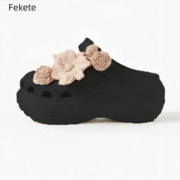 Crocs-stílusú papucs, EVA felső rész és talp, 6 cm vastag talp, csúszásmentes, kétirányú viselés