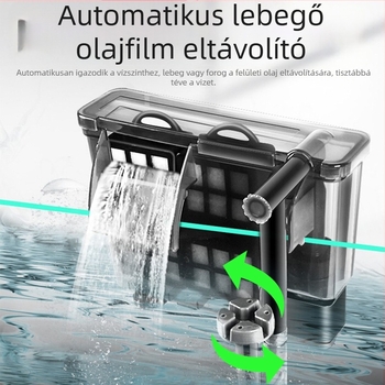 Fali akvárium szűrő olajfilm eltávolítással, oxigénezéssel és három az egyben víztisztítással és keringéssel; külső kompakt vízesés-stílusú csendes pumpa