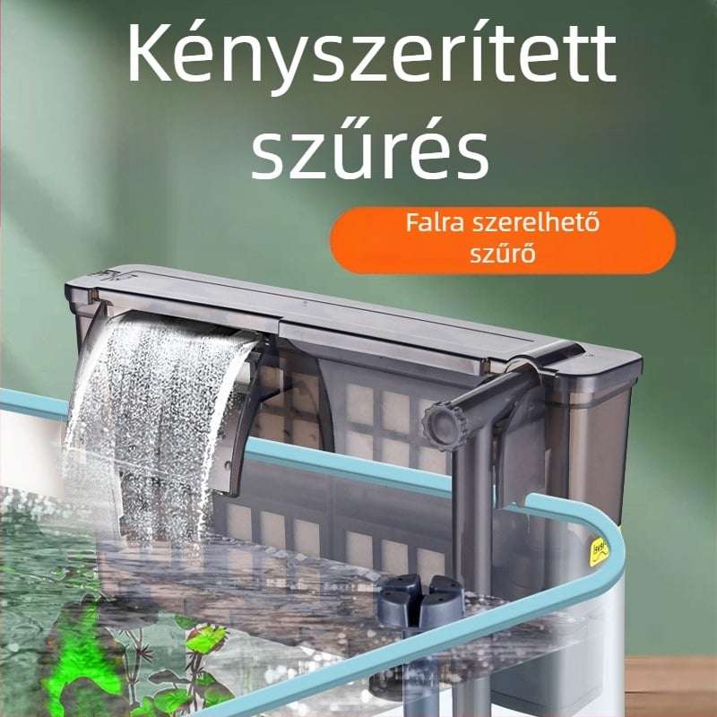 Fali akvárium szűrő olajfilm eltávolítással, oxigénezéssel és három az egyben víztisztítással és keringéssel; külső kompakt vízesés-stílusú csendes pumpa