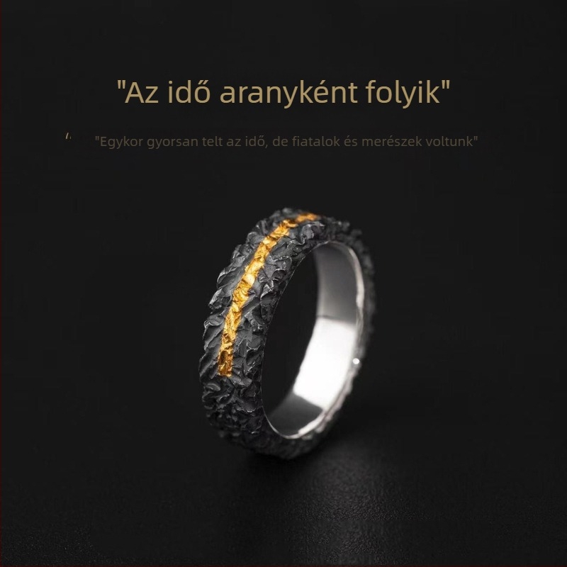Chiba eredeti dizájn nyitott gyűrű aranyfényes bevonattal, retro durva stílusú, uniszex mutatóujj gyűrű