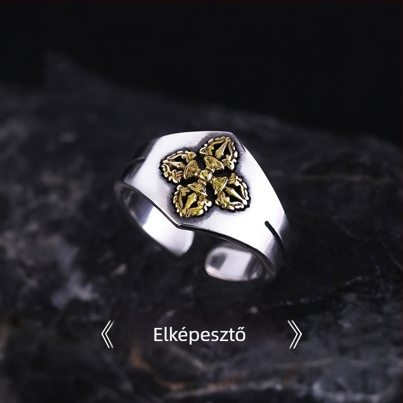 Uniszex gyűrű, vintage tibet-stílusú, geometriai mintával és motívumok állat/horoszkóp, elektroplattált