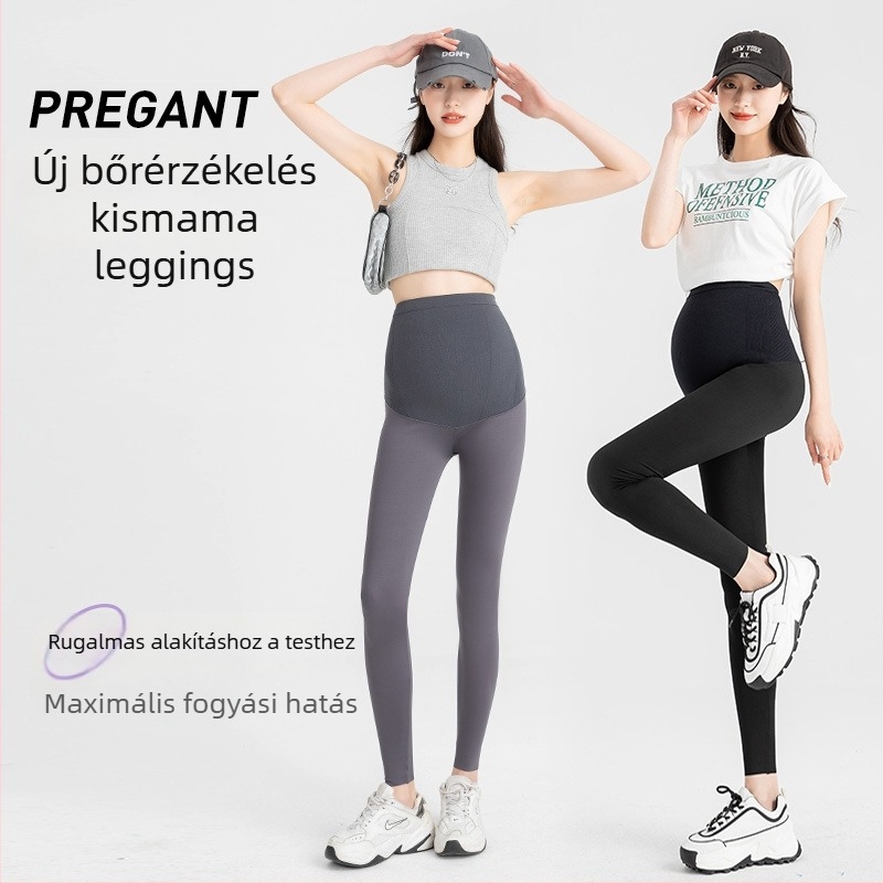 Várandós nőknek készült karcsúsított, vékony, teljes hosszúságú jóga nadrág — Nylon 70–80% és Spandex <30%, Slim Fit