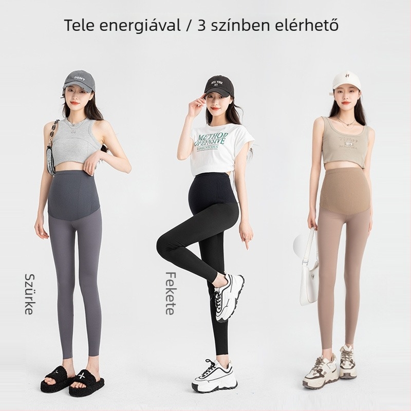 Várandós nőknek készült karcsúsított, vékony, teljes hosszúságú jóga nadrág — Nylon 70–80% és Spandex <30%, Slim Fit
