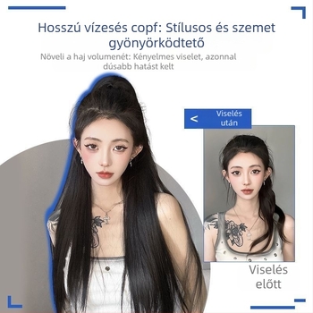 Hosszú egyenes lófarok klipek nőknek, magas lófarok, fél megkötött, műhaj természetes vízesés hatással