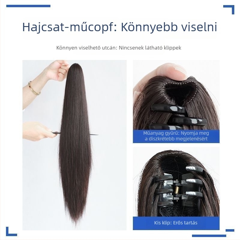 Hosszú egyenes lófarok klipek nőknek, magas lófarok, fél megkötött, műhaj természetes vízesés hatással
