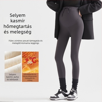 Kismama meleg leggings fleece belsővel - vastag anyag, Sharkskin nylon 70–80%, spandex <30%, magas elasztikusság, 9/10 hossz