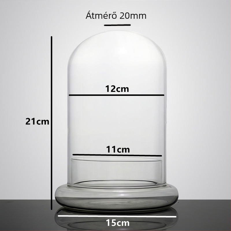 Üvegből készült kupol alap örökvirágokhoz – mikro táj mohával és növényekkel, fújt üveg, új kínai stílus, termékkód 514555