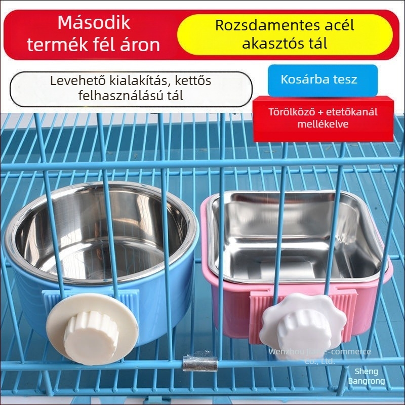 Rozsdamentes acél macska tál, függő és rögzített, víz és étel számára