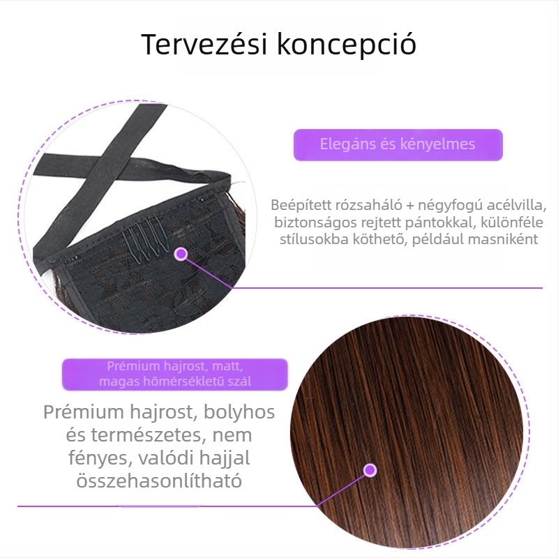 Rövid, göndör póthaj paróka láthatatlan természetes fonattal és magas dupla konty