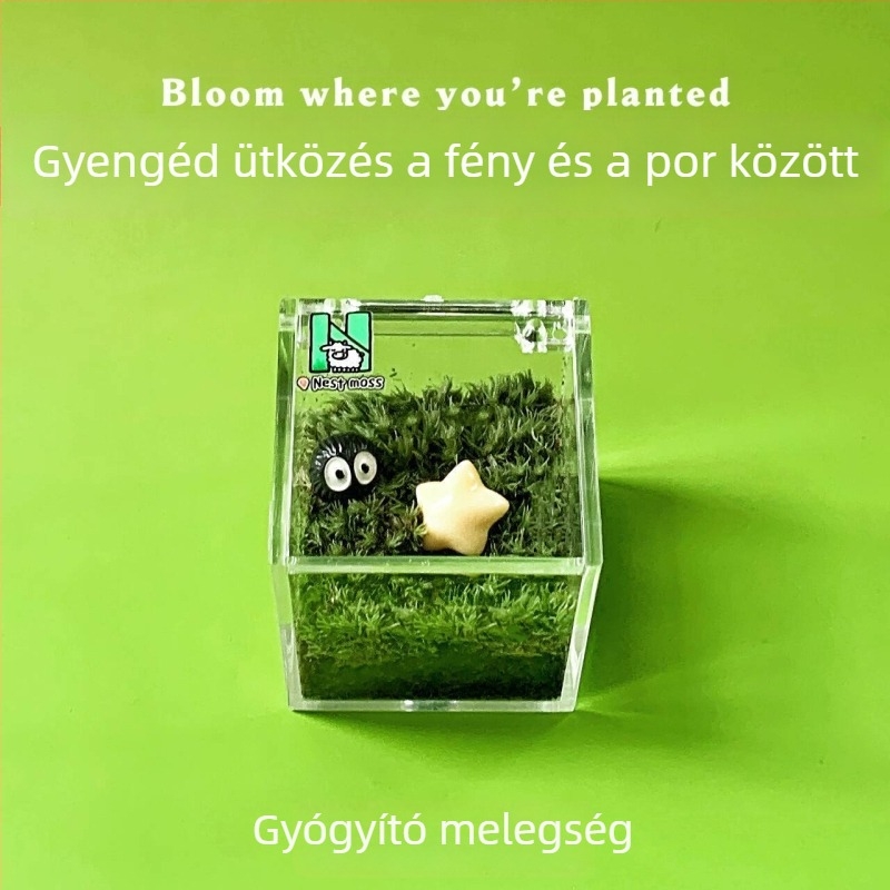 Mohás mikro táj beltéri asztali dekoráció – kézzel készített, logózás testre szabható, irodai ajándék