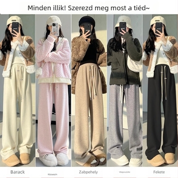 Kismama nadrág fleece-béléssel, széles szabású, laza illeszkedés, pamut-poliészter spandex keverék, hasi támogatás, őszi-téli