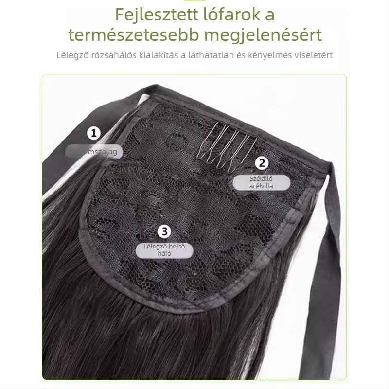 Női copf paróka pántos rögzítéssel, hosszú göndör szintetikus haj, dupla copf stílus, kínai Qipao inspiráció