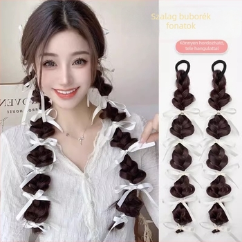 Női buborék fonott póthaj, dupla lófarok, Ribbon bubble braid modell, hőálló rostokból készült