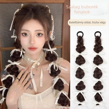 Női buborék fonott póthaj, dupla lófarok, Ribbon bubble braid modell, hőálló rostokból készült