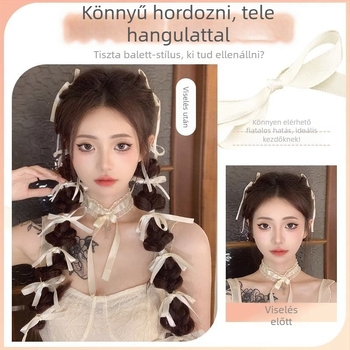 Női buborék fonott póthaj, dupla lófarok, Ribbon bubble braid modell, hőálló rostokból készült