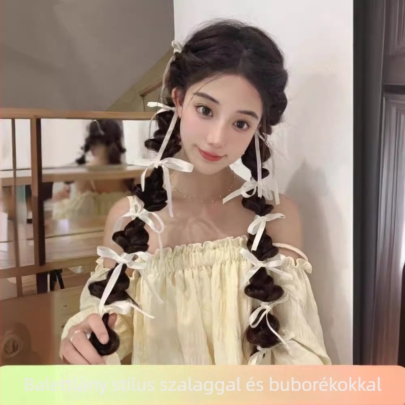 Női buborék fonott póthaj, dupla lófarok, Ribbon bubble braid modell, hőálló rostokból készült