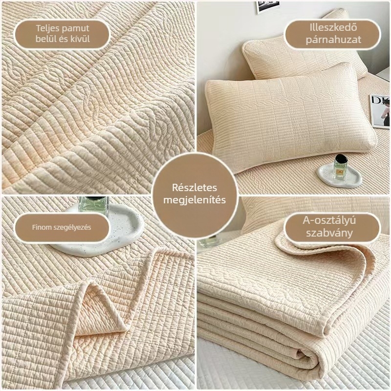 Kétoldalas, 100% pamut ágytakaró tatami-stílusú csúszásmentes felülettel, egyszínű