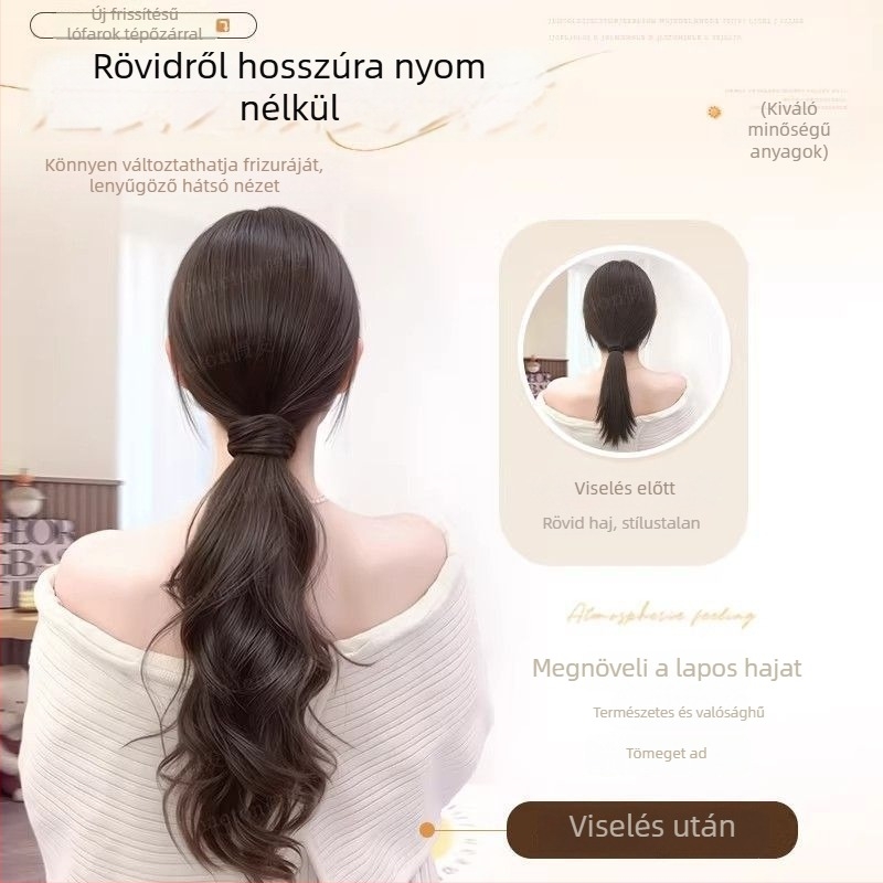 Női alacsony copfos paróka fonatokkal, Velcro-s önhajtó fonatok, szintetikus copf haj, természetes dús megjelenés, magas koronával