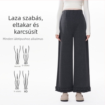 Terhességi nadrág téli 2025, fleece-beléssel, vastag, széles szárú, 9/10 hossz, gyapjúkeverék anyag, imitált kasmír, őszi-téli