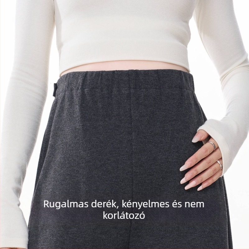 Terhességi nadrág téli 2025, fleece-beléssel, vastag, széles szárú, 9/10 hossz, gyapjúkeverék anyag, imitált kasmír, őszi-téli