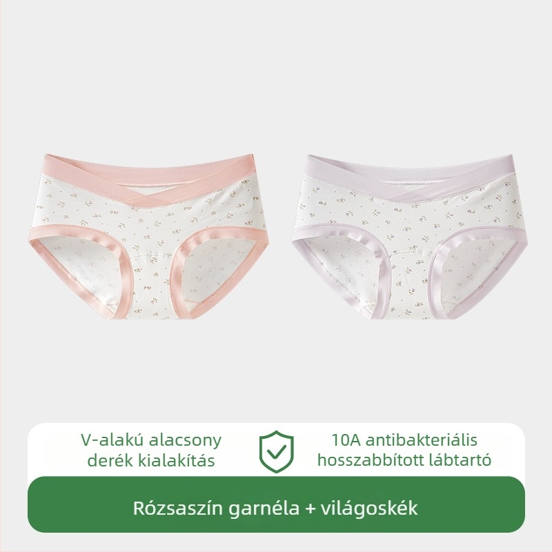Női terhességi alsónemű, pamut anyag, alacsony derékvonal, pocaktámasz, légáteresztő