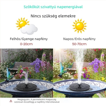 Napelemes szökőkút LED-es világítással és vízszivattyúval kültéri kerthez