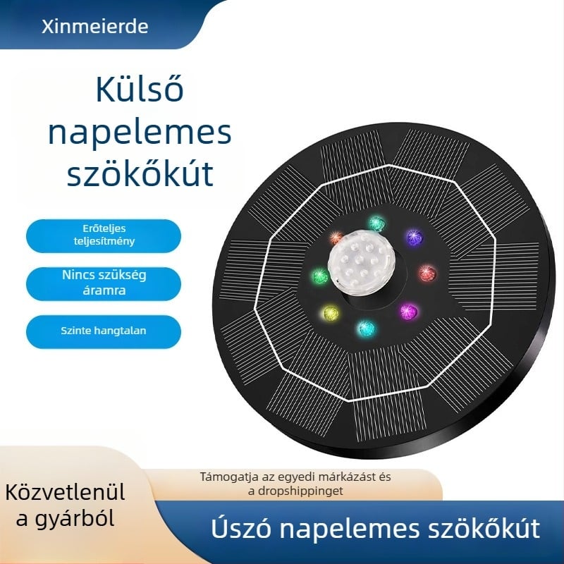 Napelemes lebegő szökőkút madárfürdőhöz és etetőhöz LED világítással