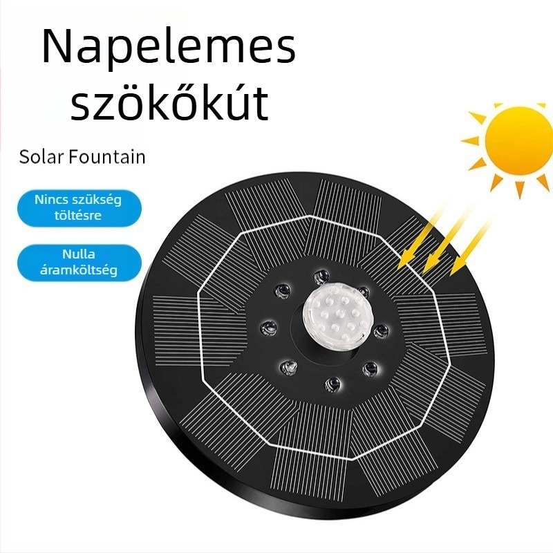 Napelemes lebegő szökőkút madárfürdőhöz és etetőhöz LED világítással