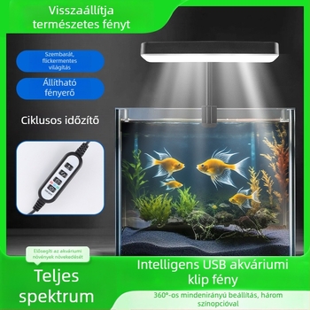 USB akváriumi LED lámpa időzítővel és ciklussal, csíptetős világítás vízinövényeknek és algáknak, több színű kapcsoló, teknőslámpa