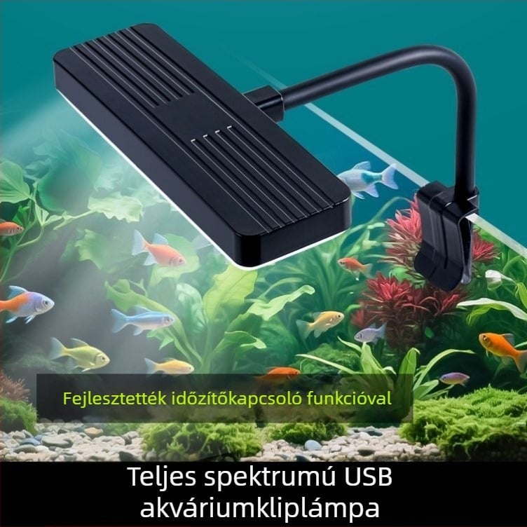 USB akváriumi LED lámpa időzítővel és ciklussal, csíptetős világítás vízinövényeknek és algáknak, több színű kapcsoló, teknőslámpa