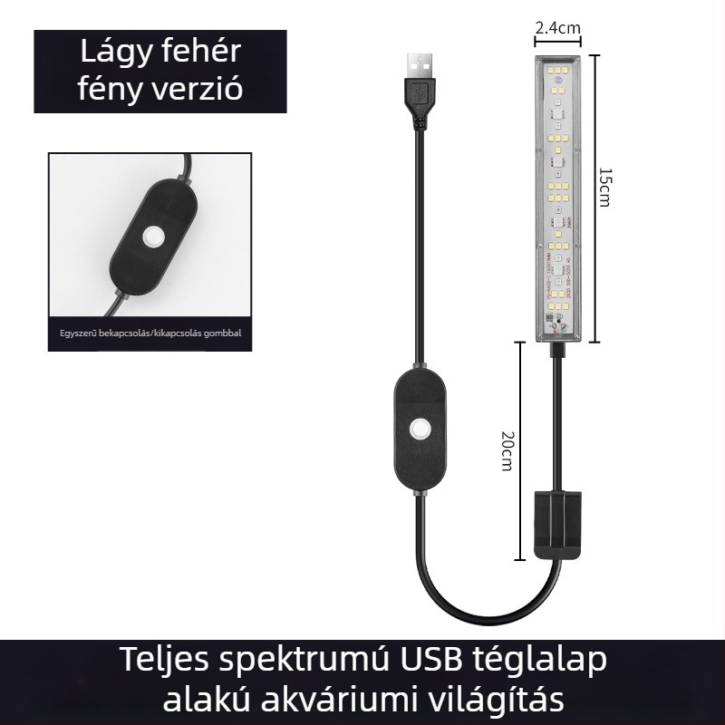 USB akváriumi LED lámpa időzítővel és ciklussal, csíptetős világítás vízinövényeknek és algáknak, több színű kapcsoló, teknőslámpa