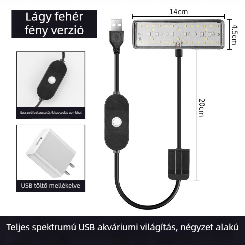 USB akváriumi LED lámpa időzítővel és ciklussal, csíptetős világítás vízinövényeknek és algáknak, több színű kapcsoló, teknőslámpa