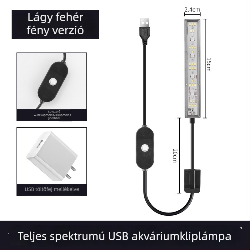 USB akváriumi LED lámpa időzítővel és ciklussal, csíptetős világítás vízinövényeknek és algáknak, több színű kapcsoló, teknőslámpa