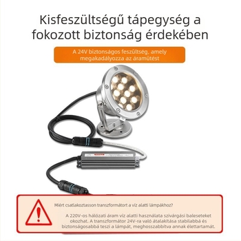 Medencékhez való LED alatti világítás – Színes, vízálló LED‑reflektor, 12V/24V, 18 LED, 3000K, IP68, rozsdamentes acél burkolat, 30° fénycsóva, tavak és szökőkút világítása
