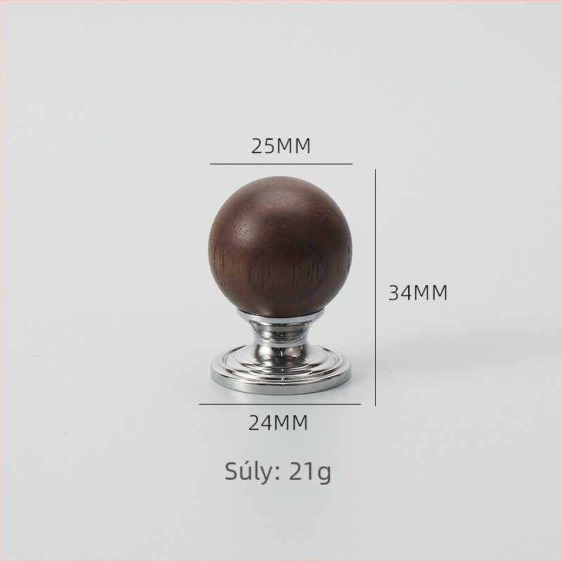 Francia stílusú ruhásszekrény fogantyú sárgarézből, fekete diófa gömbbel, egylyukas, csendes