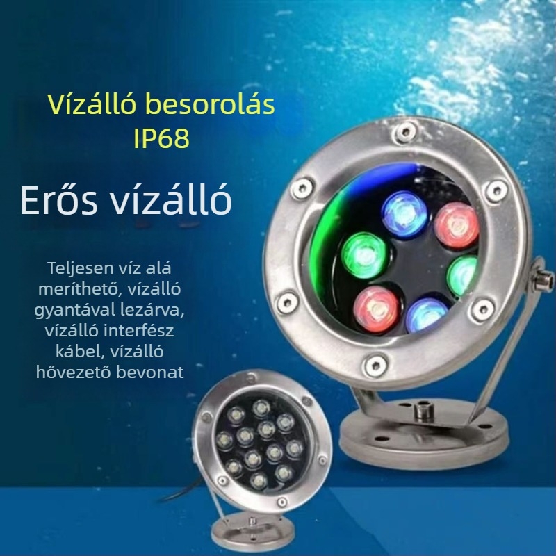 IP68 víz alatti LED világítás medencékhez – színes spotlámpa szökőkútakhoz és vízivilágításhoz, rozsdamentes acél ház