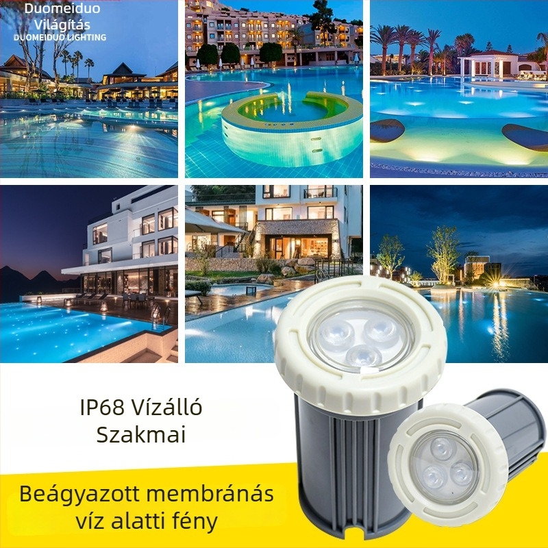 LED alatti medencevilágítás, beépített, RGB, 12V, IP68, 3 LED, 360 lm, 30° sugárzási szög