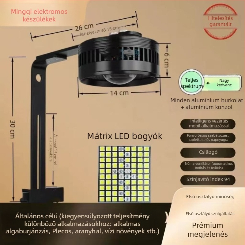 LED akváriumfény, downlight, WRGB teljes spektrum vízi növényekhez, algák elleni kontroll, Teljesítmény: 35W/55W/80W, Ming qi