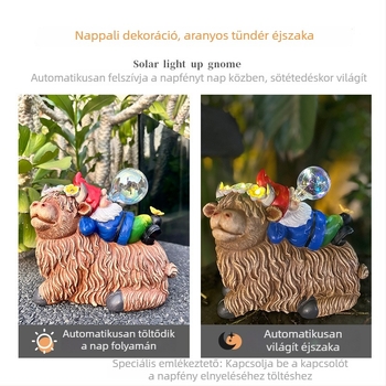 Kültéri kerthez való rezinából készült gnóm-elf buboréklámpa, napelemes meghajtású