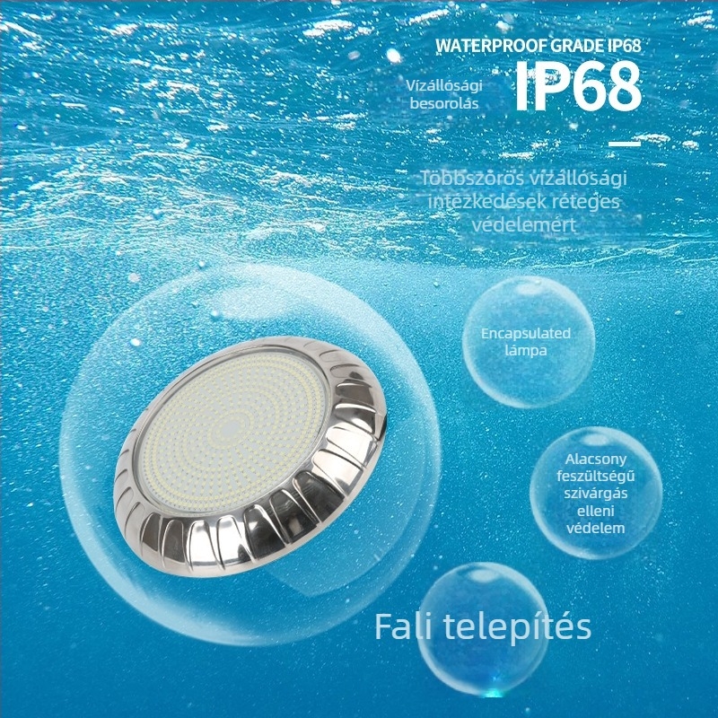 LED alatti falra szerelhető fény, IP68, 12V AC bemenet, méretek 220×35 mm, ház: rozsdamentes acél + PC