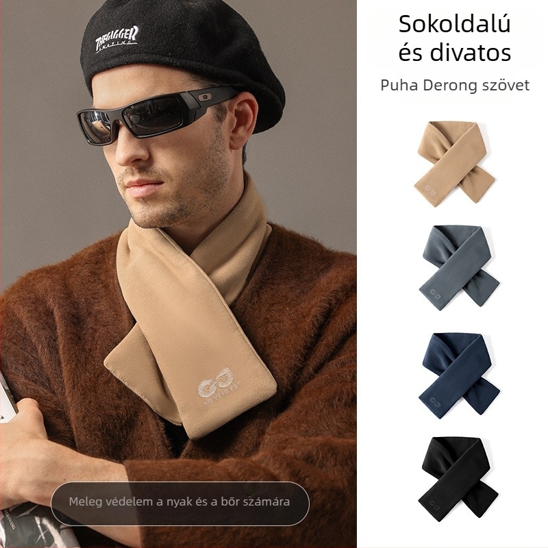 Férfi téli bársony sál fleece béléssel, önmelegítő, szélvédett, retro stílus