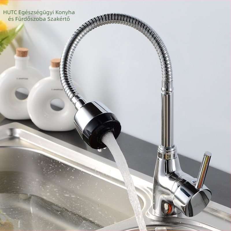 Réz konyhai csaptelep – háromutas univerzális keverő, kerámiabetétes szelep, emelő típusú, összecsukható forgócső