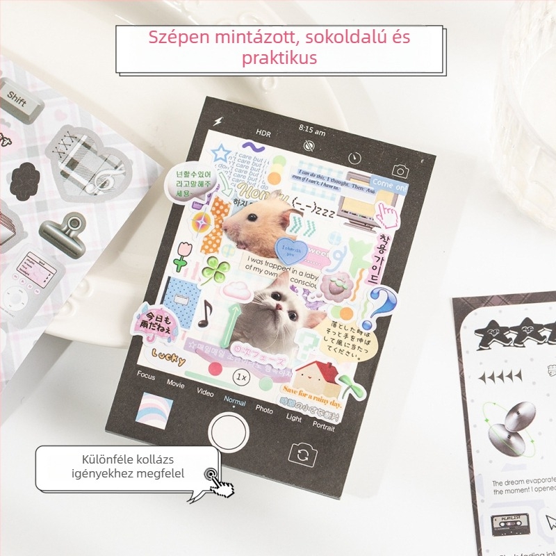 DIY dekorációs matricás könyv – motívumok kivágott filmből, INS-stílusú angol mintákkal, a tervezéshez és a telefonos tokkal (Márka: Yuyan; Anyag: papír; Készítés: matricák, nyomtatás, kézzel készített; Termékszám: Yuyan--Healing Handwritten Cut Film Stick