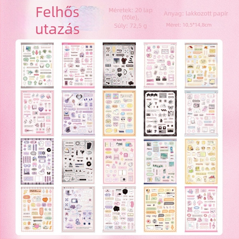 DIY dekorációs matricás könyv – motívumok kivágott filmből, INS-stílusú angol mintákkal, a tervezéshez és a telefonos tokkal (Márka: Yuyan; Anyag: papír; Készítés: matricák, nyomtatás, kézzel készített; Termékszám: Yuyan--Healing Handwritten Cut Film Stick