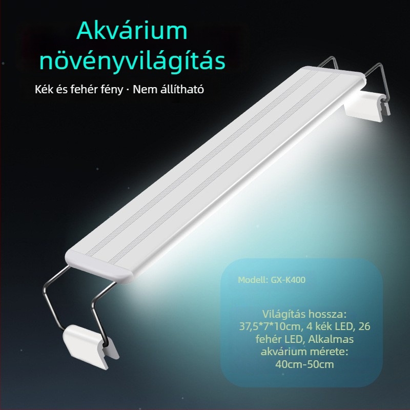 Akváriumi LED lámpa vízi növényekhez – fröccsenésálló, teljes spektrumú LED világítás (Water Pet Family, anyagok: műanyag/acél/akril, súly: 0,3–0,5 kg)