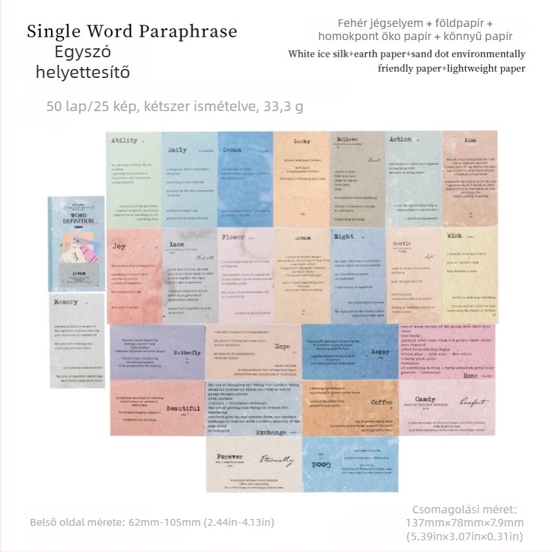 Telefon tok dekorációs kolázs készlet, retro English Library sorozat, ragasztó nélküli, 50 darab; anyagok: fehér ice silk papír, földpapír, homok-pöttyös papír, könnyű papír; Márka: Yu Xian